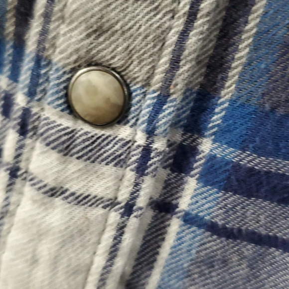 Lucky brand soft blue grey flannel shirt plaid snap up - Picture 4 of 8